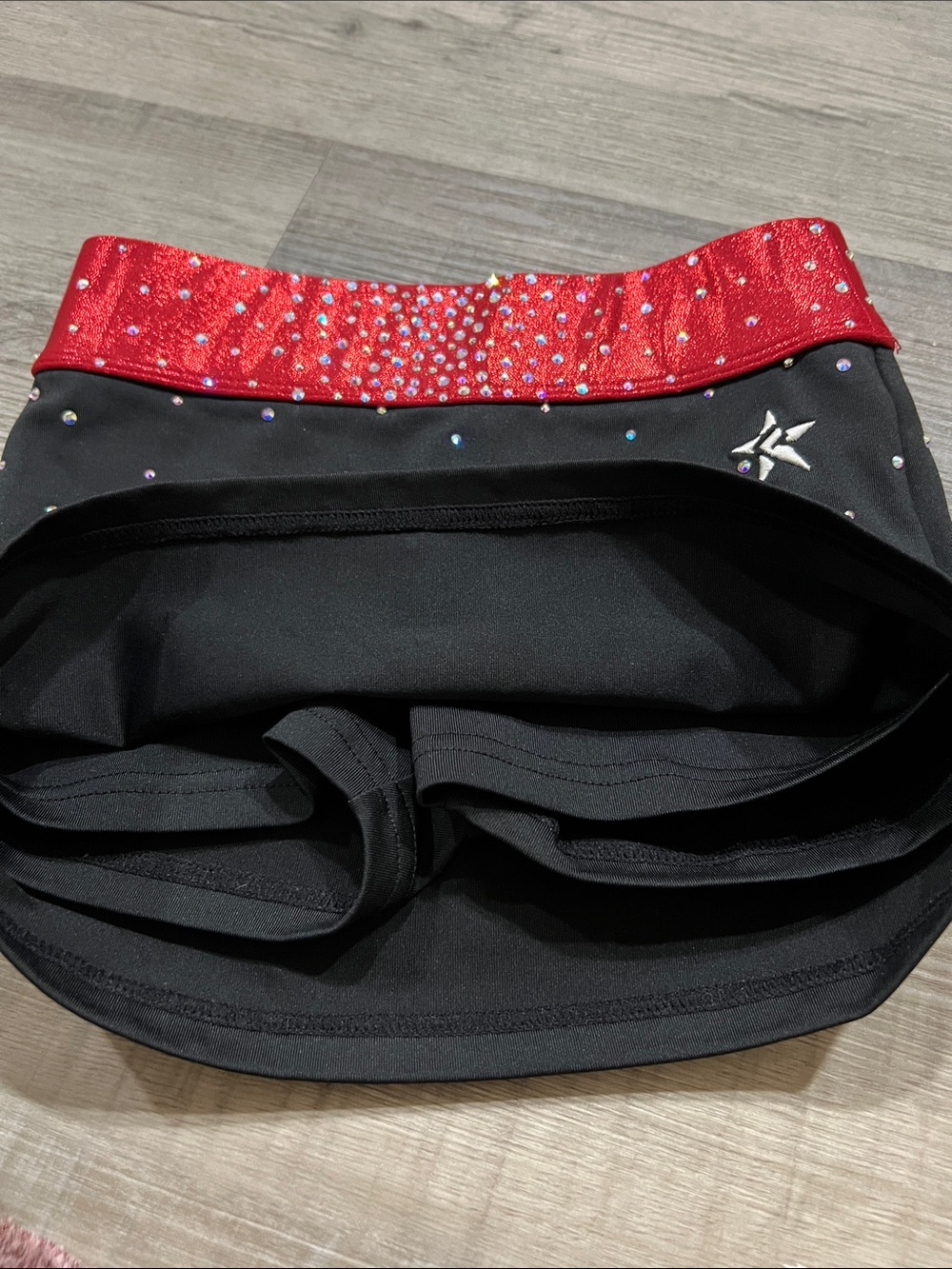 Rebel Athletic black skirt with rhinestones built in briefs and metallic red YM - Picture 5 of 8